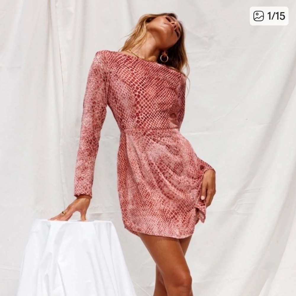 NWT Angel Biba Pink Velvet Snake Print Long Sleeve Dress ~sz M/10